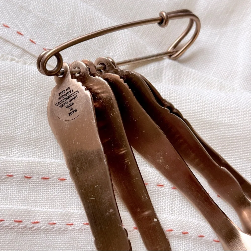 Anthropologie Vintage Flatware Measuring Spoons Safety Pin Copper Set Of 6 Rare